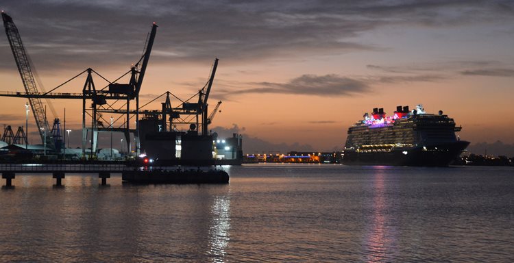 Photo of the Disney Treasure as she arrived at Port Canaveral in the early morning hours