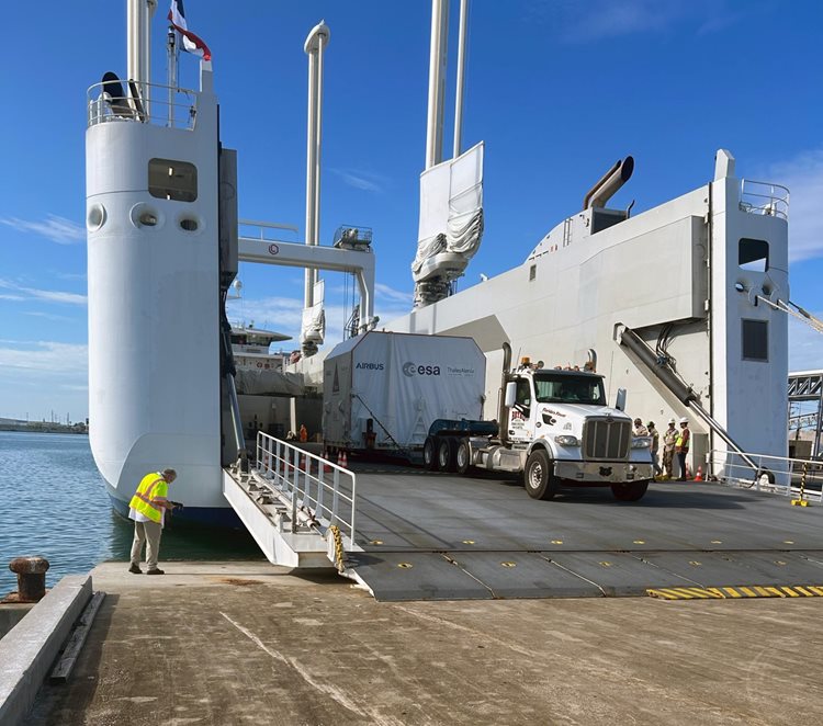 Photo of the ESM-3 module at Port Canaveral