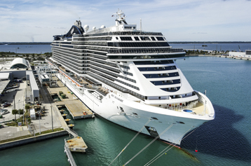 Aerial image of MSC Seashore berthed at Port Canaveral