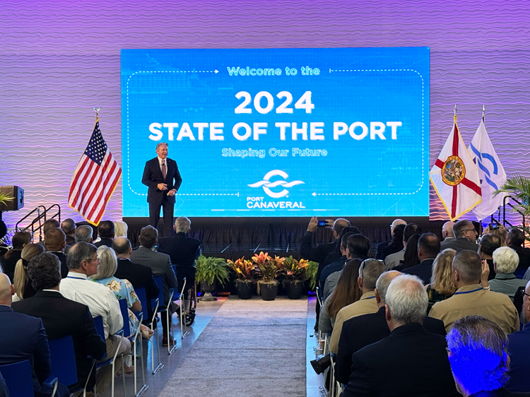 Photo of Port Canaveral CEO Capt. John Murray delivering the 2024 State of the Port presentation