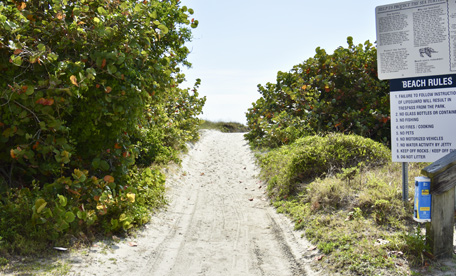 Jetty Park Beach Entrance with Rules Sign