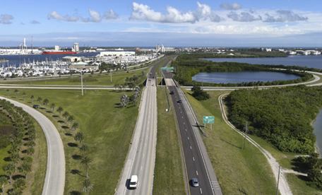 Aerial image of the entrance from 528 looking east