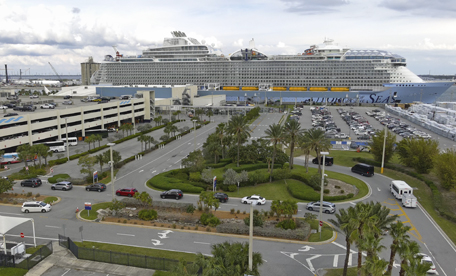 Aerial view of ground transportation at Cruise Terminal 1 Port Canaveral