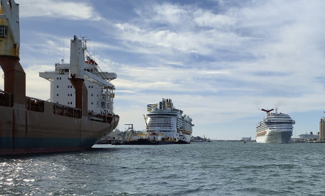 Looking west down Port Canaveral's busy channel