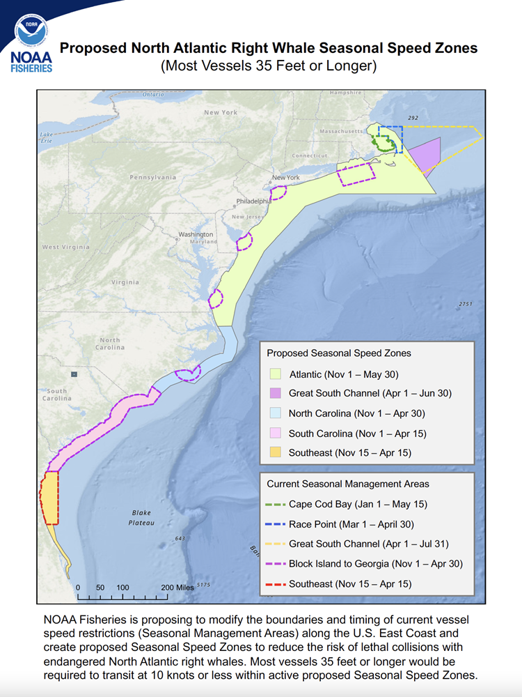 Map of NOAA Right Whale Seasonal Speed Zones